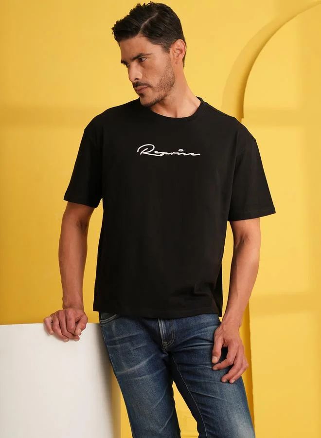 تايك تو Black Graphic Print Short Sleeves Round Neck T-Shirt