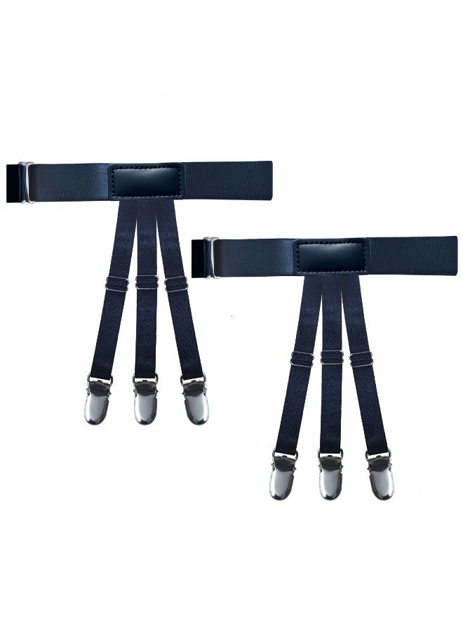 Folanry 1 Pair Men's Shirt Stays, 6 Clips Adjustable Elastic Shirt Garter Straps with Non-slip Locking Clamps, Military Uniform Shirt Holders for Men, Keep Shirt Tucked In - Image 1