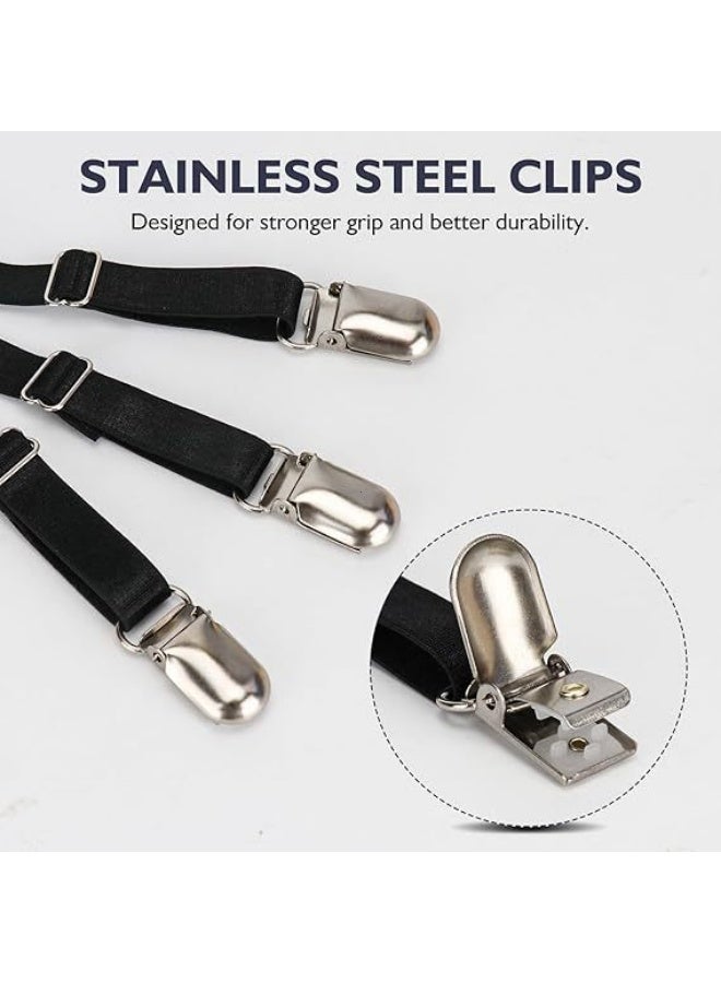 Folanry 1 Pair Men's Shirt Stays, 6 Clips Adjustable Elastic Shirt Garter Straps with Non-slip Locking Clamps, Military Uniform Shirt Holders for Men, Keep Shirt Tucked In - Image 5