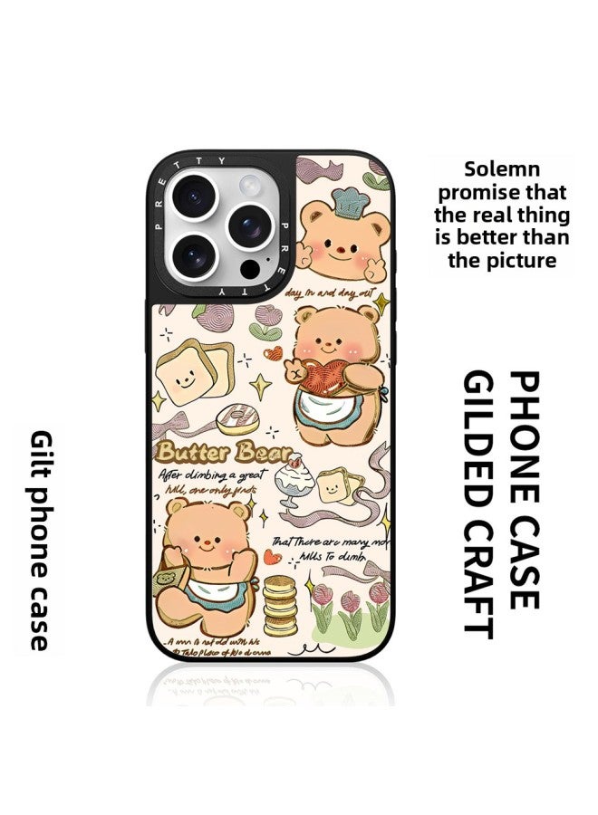 For Iphone 15PM For Huawei 60 Mobile Phone Case Magsafe Magnetic Suitable For Xiaomi 14pro Gold-plated Mobile Phone Protective Case-Color:Black Vitality Glass 16446_butter Bear-Applicable Models:For Iphone 16 Pro Max