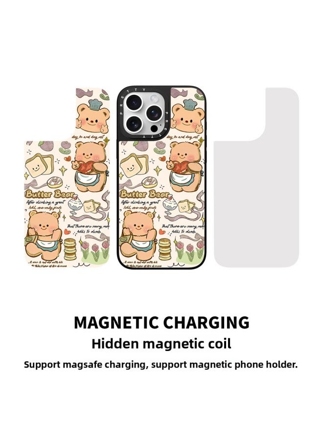 For Iphone 15PM For Huawei 60 Mobile Phone Case Magsafe Magnetic Suitable For Xiaomi 14pro Gold-plated Mobile Phone Protective Case-Color:Black Vitality Glass 16446_butter Bear-Applicable Models:For Iphone 16 Pro Max