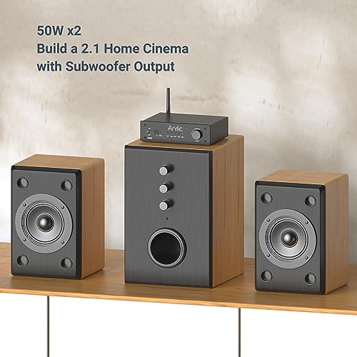 Arylic B50SE Bluetooth 5.1 Stereo Receiver 2.1 Channels Mini Class D Integrated Home Speaker Amplifier 50W x 2,Stable and Remote, Go Control Application and Easy Control EQ - Image 2