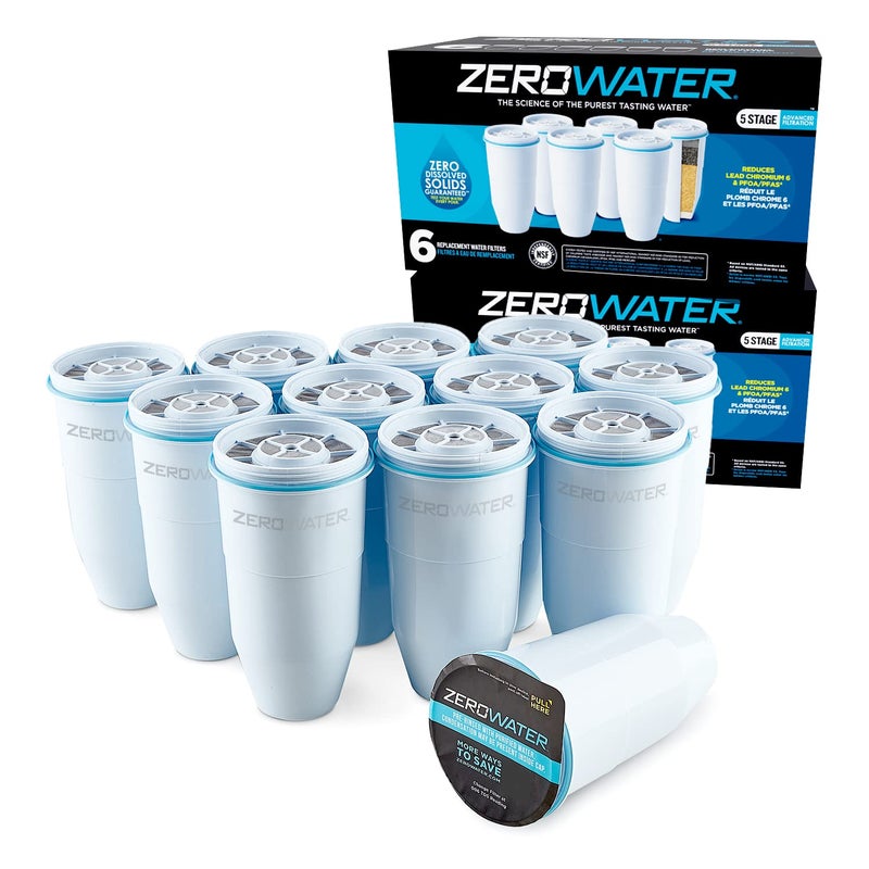 ZeroWater فلتر استبدال رسمي من زيرووتر - فلتر 0 TDS بخمس مراحل - نظام معتمد من IAPMO لتقليل الرصاص والكروم وPFOA/PFOS، عبوة 12 - Image 1