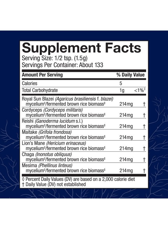 مسحوق فطر ستاميتس 7 من هوست ديفينس - مزيج من 7 أنواع - مكمل غذائي من الفطر لدعم المناعة مع رويال صن بلازي، وكورديسيبس، وريشي، ومايتاكي، وفطر عرف الأسد، وشاجا، وميسيما - 7 أونصة (133 حصة)* - Image 2