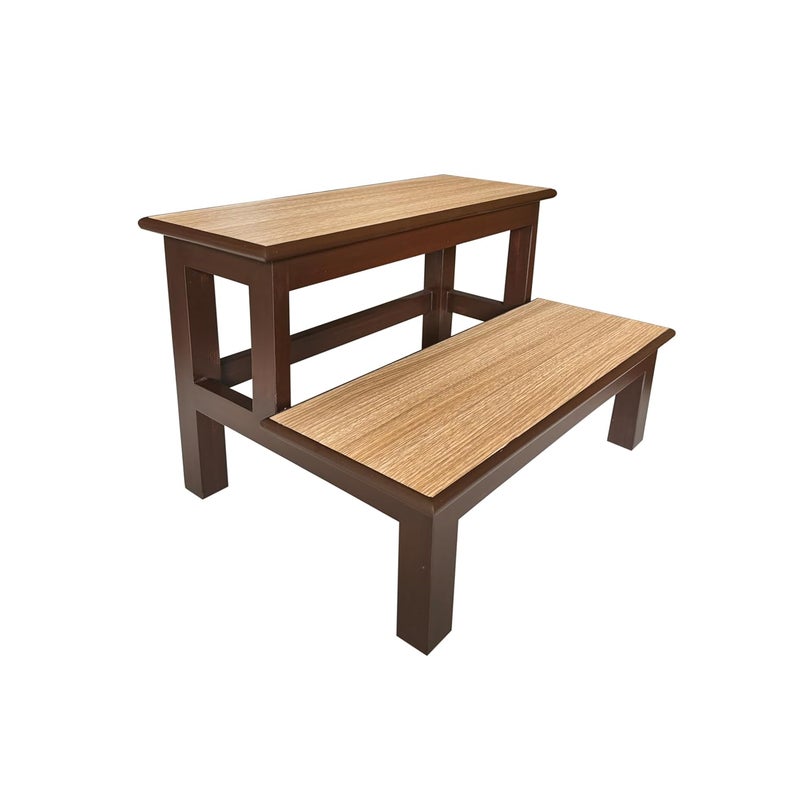 ASHOFY Handmade Saal Wood 2 Step Stool Foot Stool Steeping Stool 2 Step Table 24x16x18 Inch Dark Brown Color