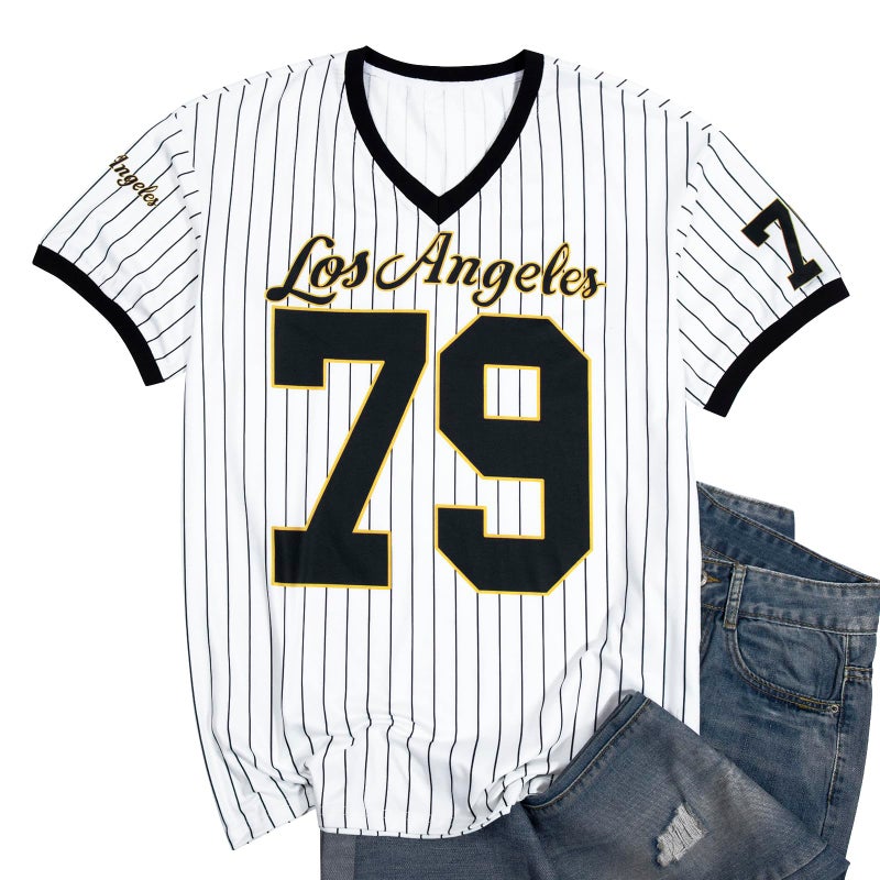 LUKYCILD Oversized Jersey Shirts for Women V Neck Tshirt Striped Number Graphic Shirt Casual Y2k Streetwear Tee Tops Black - Image 5
