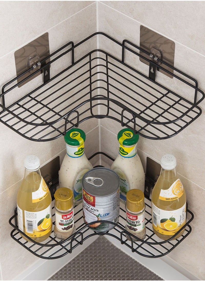 BestStore 2-Pack Corner Shower Shelves Self Adhesive No Drilling Rustproof Iron Wall Mounted Storage  Holder Caddy Shelf Organizer For Bathroom Kitchen black  - Image 2