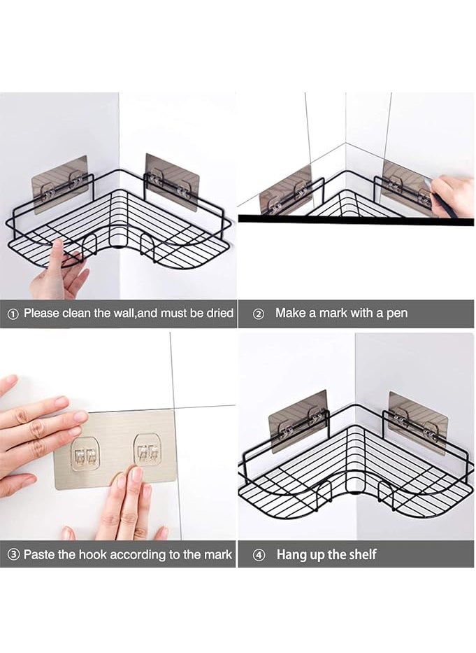 BestStore 2-Pack Corner Shower Shelves Self Adhesive No Drilling Rustproof Iron Wall Mounted Storage  Holder Caddy Shelf Organizer For Bathroom Kitchen black  - Image 5