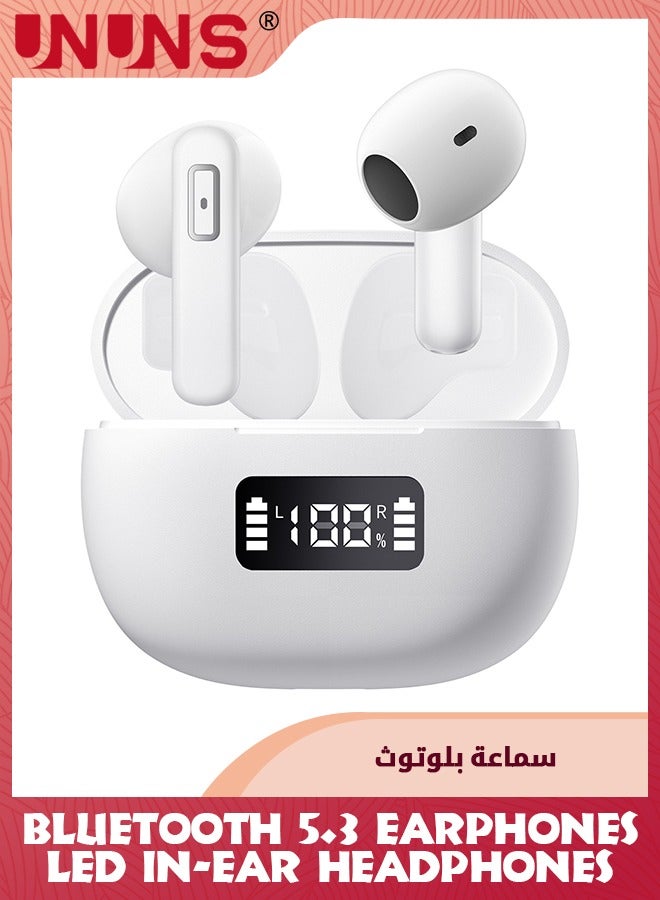 UNUNS سماعات أذن لاسلكية بتقنية البلوتوث 5.3، وقت تشغيل 40 ساعة مع علبة شحن، سماعات أذن رياضية مقاومة للماء IPX5 مع ميكروفون ومكالمات ENC، ستيريو هاي فاي، وضع اللعب منخفض الكمون/التحكم في التطبيق، أبيض - Image 1