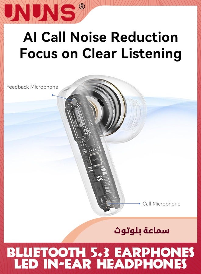 UNUNS سماعات أذن لاسلكية بتقنية البلوتوث 5.3، وقت تشغيل 40 ساعة مع علبة شحن، سماعات أذن رياضية مقاومة للماء IPX5 مع ميكروفون ومكالمات ENC، ستيريو هاي فاي، وضع اللعب منخفض الكمون/التحكم في التطبيق، أبيض - Image 3