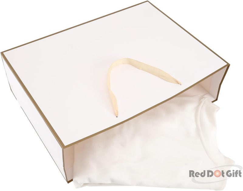 Red Dot Gift® 10 Pack White with Gold Border Gift Bags - Shopping Bag Party Favor Bags with Grosgrain Ribbon Handle (L48xH35x14cm) - Image 4