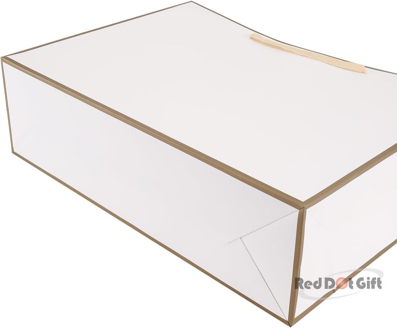 Red Dot Gift® 10 Pack White with Gold Border Gift Bags - Shopping Bag Party Favor Bags with Grosgrain Ribbon Handle (L48xH35x14cm) - Image 3