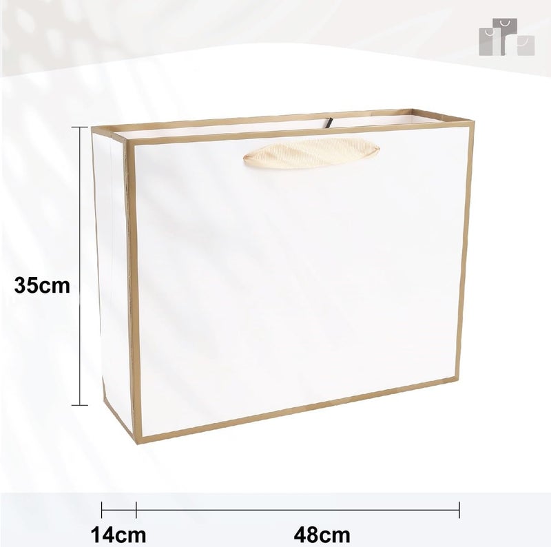 Red Dot Gift® 10 Pack White with Gold Border Gift Bags - Shopping Bag Party Favor Bags with Grosgrain Ribbon Handle (L48xH35x14cm) - Image 2