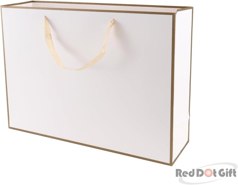 Red Dot Gift® 10 Pack White with Gold Border Gift Bags - Shopping Bag Party Favor Bags with Grosgrain Ribbon Handle (L48xH35x14cm) - Image 5