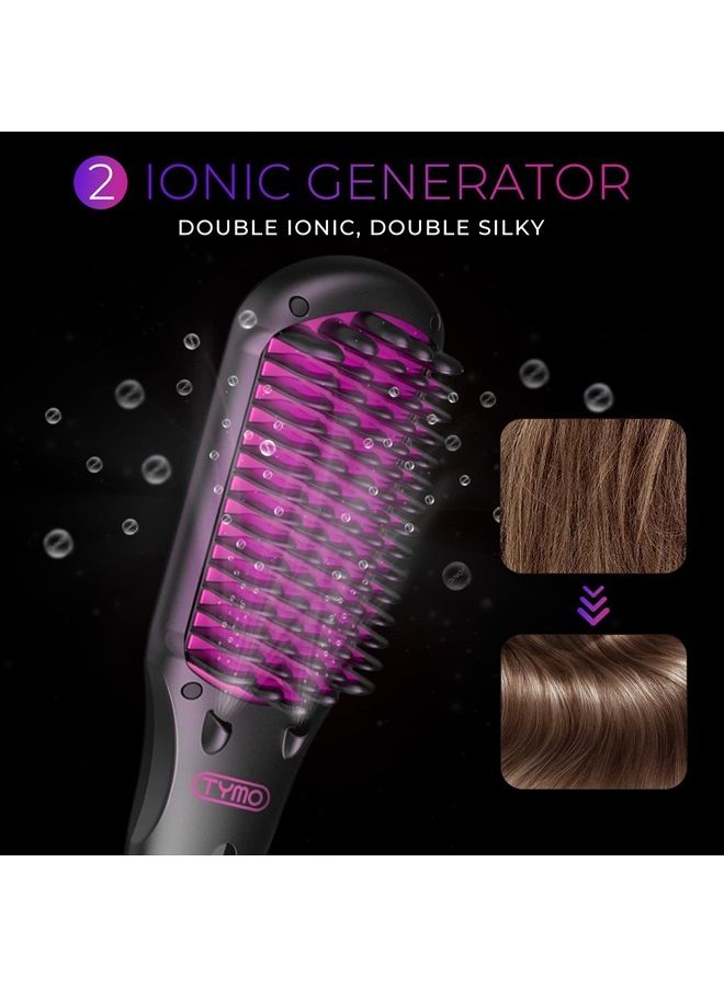 TYMO Hair Straightener Brush, TYMO One-Step Straightening Brush with 10M Negative Ions, Anti-Frizz Ceramic Hot Brush to Smooth Hair, 16 Temps with LCD Display, Anti-Scald Design Safety & Easy for All Ages  - Image 3