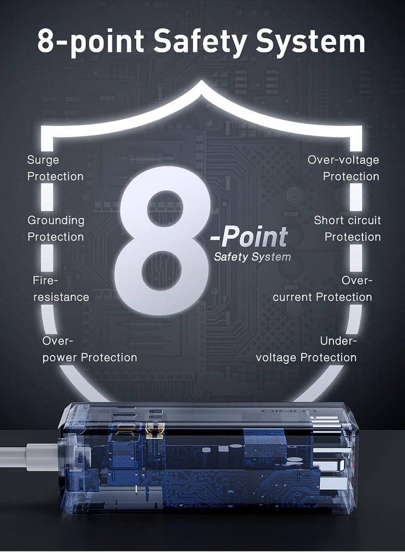 لدنيو LDNIO SC1418 65W PD محول شاحن متعدد الوظائف - اشحن أجهزتك بسرعة باستخدام منافذ USB، النوع C، ومقبس تمديد 200 سم. - Image 4