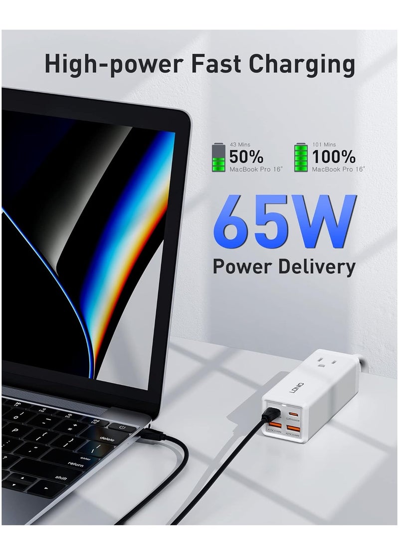 لدنيو LDNIO SC1418 65W PD محول شاحن متعدد الوظائف - اشحن أجهزتك بسرعة باستخدام منافذ USB، النوع C، ومقبس تمديد 200 سم. - Image 3