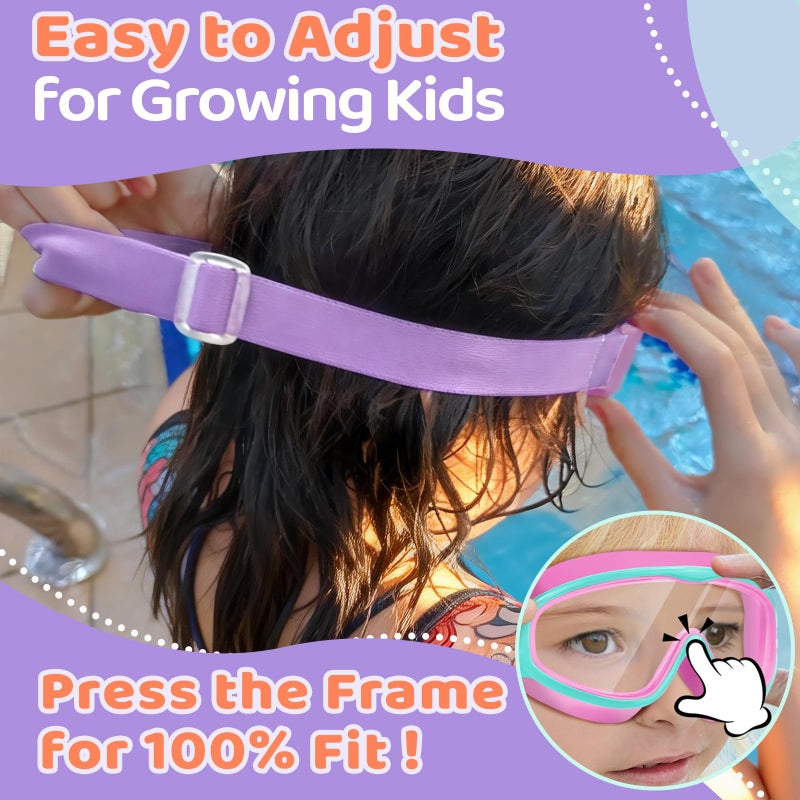 Vvinca Kids Swim Goggles with Comfort Fabric Strap 2 Pack, Wide View Anti-Fog/UV No Leak Swimming Goggles for Kids 3-14 Boys Girls Toddler - Image 2
