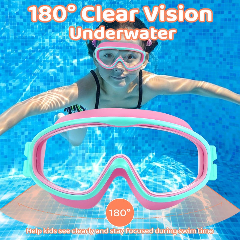 Vvinca Kids Swim Goggles with Comfort Fabric Strap 2 Pack, Wide View Anti-Fog/UV No Leak Swimming Goggles for Kids 3-14 Boys Girls Toddler - Image 5