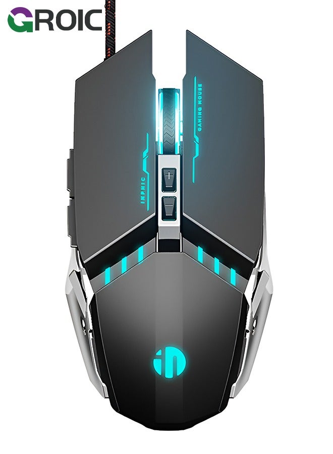 GROIC Grey Wired Gaming Mouse, LED Wired Optical Silent Mouse, Ergonomic Handle, 3 DPI Adjustable for MAC/PC/Notebook/Computer  - Image 1
