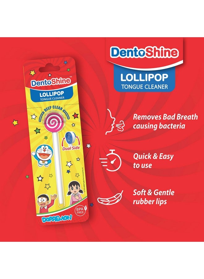 DentoShine Oral Care Combo Ages 2+ (Sticky Toothbrush For Kids + Lollipop Tongue Cleaner + Flavored Toothpaste 80 G X 2) (Strawberry) - Image 3