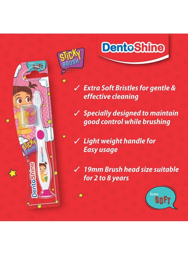 DentoShine Oral Care Combo Ages 2+ (Sticky Toothbrush For Kids + Lollipop Tongue Cleaner + Flavored Toothpaste 80 G X 2) (Strawberry) - Image 2