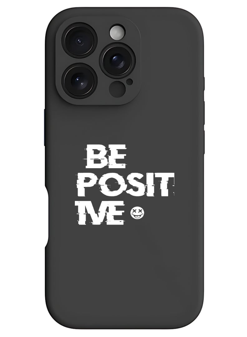 Theodor iPhone 16 Pro Max Black Protective Slim Fit Case Liquid Silicone Cover with Full Body Protection Anti-Scratch Shockproof Case For iPhone - be positive - Image 1