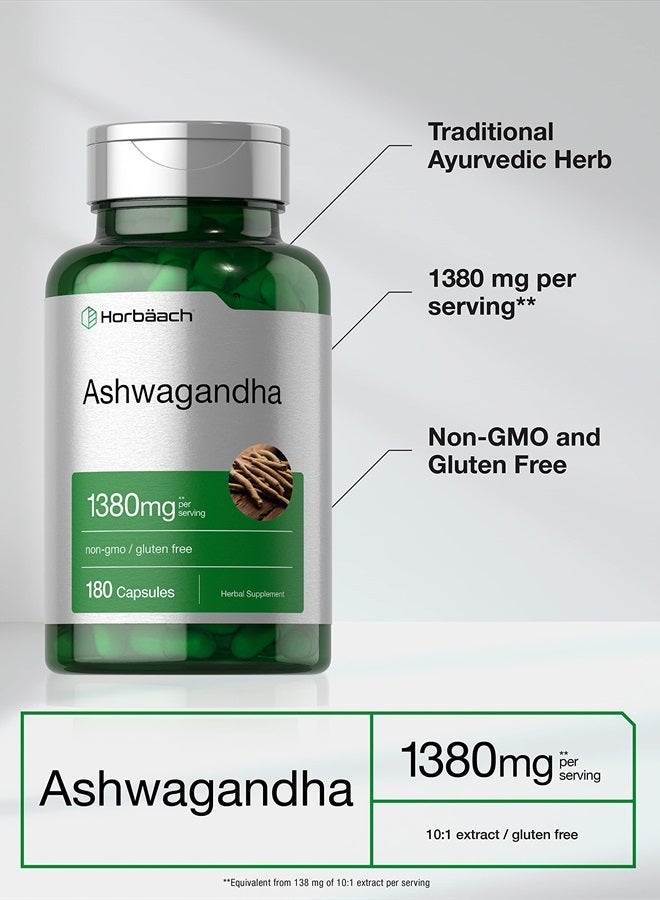 Horbaach Ashwagandha Root Extract Supplement 1380mg | 180 Capsules | Non-GMO, Gluten Free - Image 3