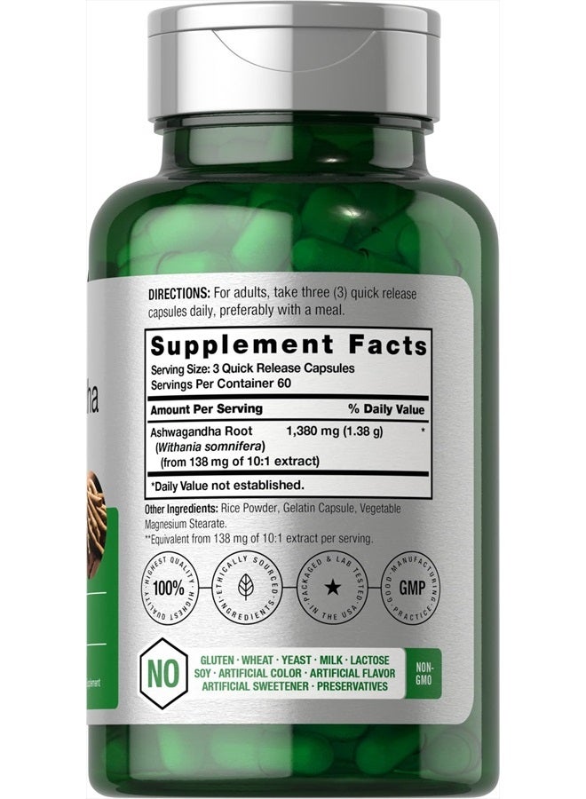 Horbaach Ashwagandha Root Extract Supplement 1380mg | 180 Capsules | Non-GMO, Gluten Free - Image 2