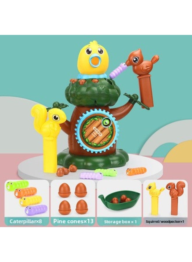 Woodpecker Insect Catching Toy Forest Doctor Intelligence Development Magnetic Puzzle Feeding Bird Children Fishing Toy Feeding Bird-Color:Oversized Trunk + Bird + Squirrel-yellow - Image 1