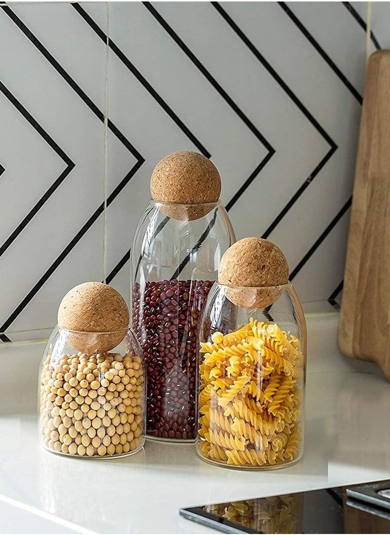 Glass Jar with Ball Cork Lid, Glass Canister with Wood Lid, Storage Container Jars for Coffee, Tea, Spice, Sugar, Salt, Set of 6 (6 PC, 500ml*2+800ml*2+1200ml*2)