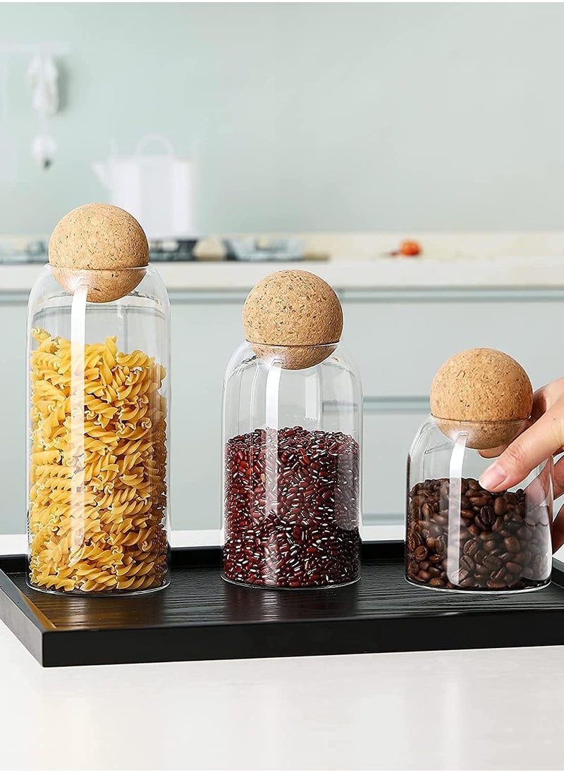 Glass Jar with Ball Cork Lid, Glass Canister with Wood Lid, Storage Container Jars for Coffee, Tea, Spice, Sugar, Salt, Set of 6 (6 PC, 500ml*2+800ml*2+1200ml*2)