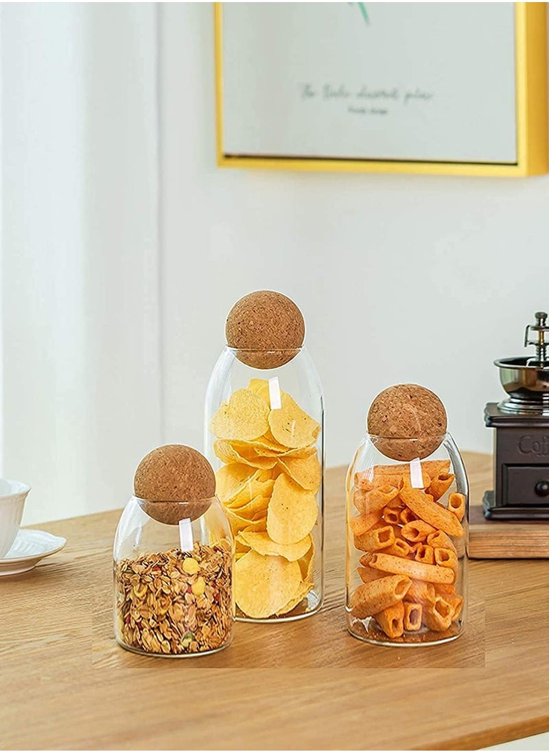 Glass Jar with Ball Cork Lid, Glass Canister with Wood Lid, Storage Container Jars for Coffee, Tea, Spice, Sugar, Salt, Set of 6 (6 PC, 500ml*2+800ml*2+1200ml*2)