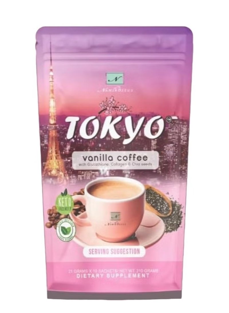 NAMIROSEUS Tokyo Coffee Vanilla Blend – Collagen & Chia Seed Enriched Instant Coffee (210g Pack) - Image 1