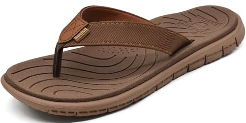 KuaiLu Womens Casual Flip Flops Comfortable Yoga Mat Arch Support Memory Foam Comfort Cushion Summer Beach Pool Slip on Walking Thong Sandals Ladies Orthotic Recovery Plantar Fasciitis Brown Size 8.5 - Image 1
