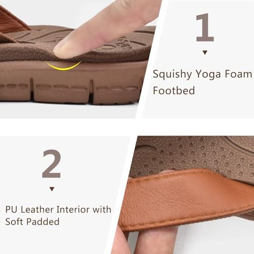 KuaiLu Womens Casual Flip Flops Comfortable Yoga Mat Arch Support Memory Foam Comfort Cushion Summer Beach Pool Slip on Walking Thong Sandals Ladies Orthotic Recovery Plantar Fasciitis Brown Size 8.5 - Image 5