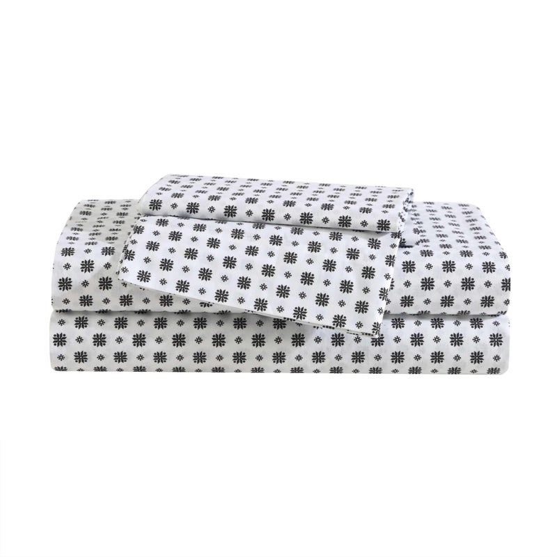 Eddie Bauer - King Sheet Set, Premium Cotton Percale Bedding Set, Super Soft Home Decor, Oeko-Tex Certified (Fairisle Sprinkle Black, King) - Image 1