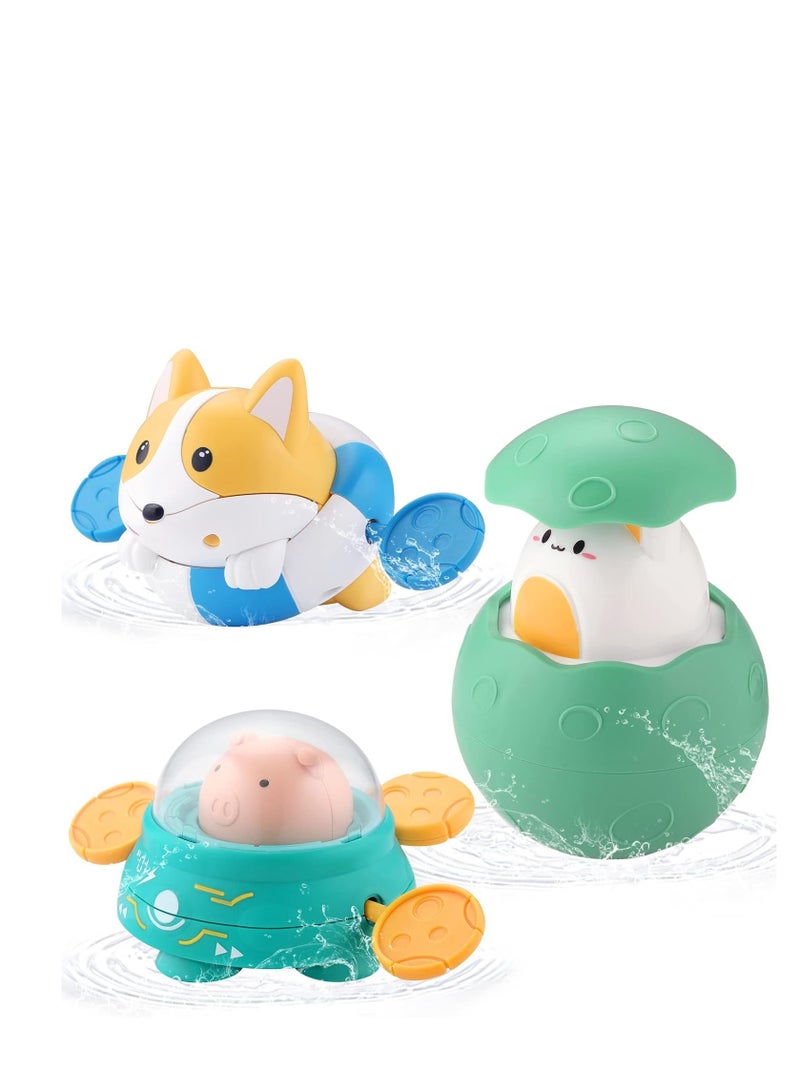 KASTWAVE Baby Bath Toys, Floating Wind Up Toys Spray Bathing Tub Fountain Toys for Toddlers 1-3, Shower and Floating Toys, Pool Bath Time Bathtub Pool Sprinkle Bath Toy for Kids Children, 3 Pack - Image 1