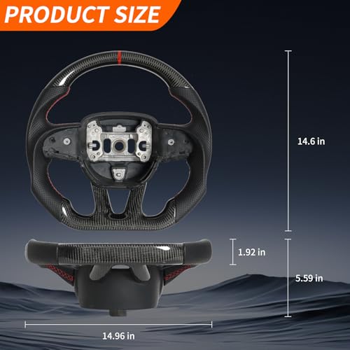 JIANGGAI Real Carbon Fiber Steering Wheel, Breathable Anti-skid Grip Steering Wheel with Red Stitching & Indicator Compatible with Dodge Challenger/Charger/Durango 2015-2024 SRT - Image 2