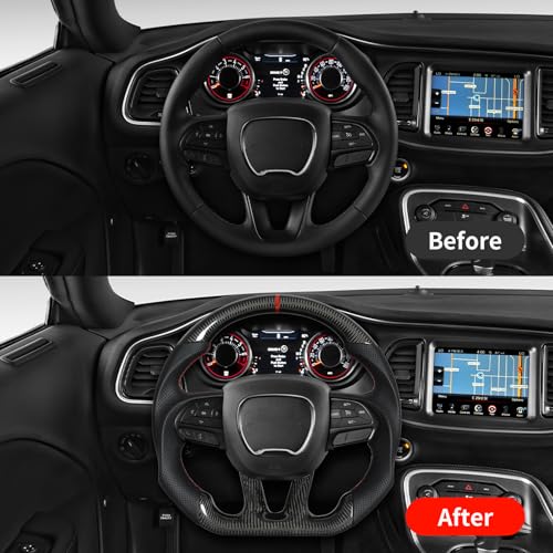 JIANGGAI Real Carbon Fiber Steering Wheel, Breathable Anti-skid Grip Steering Wheel with Red Stitching & Indicator Compatible with Dodge Challenger/Charger/Durango 2015-2024 SRT - Image 5
