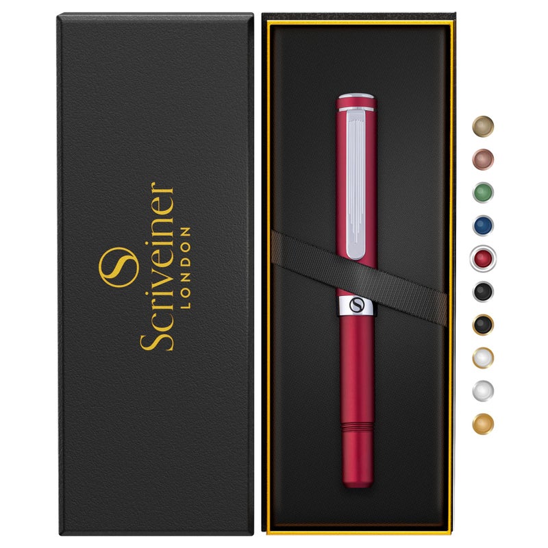 Scriveiner Red Rollerball EDC Luxury Pen, Stunning Pocket Pen with Chrome Finish, Cool Writing Pen, Best Pen Gift for Men & Women, German Schmidt Refill, Nice Present, Fancy Office Designer Pen Set - Image 1