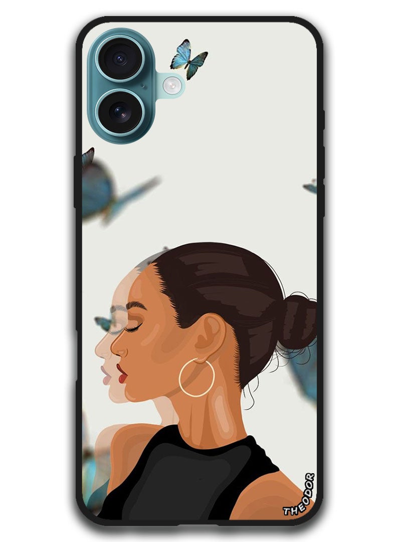 Theodor Protective Case Anti Scratch Shock Proof Bumper Cover For iPhone 16 Plus (6.7)-inch Girl with Butterfly - Image 1