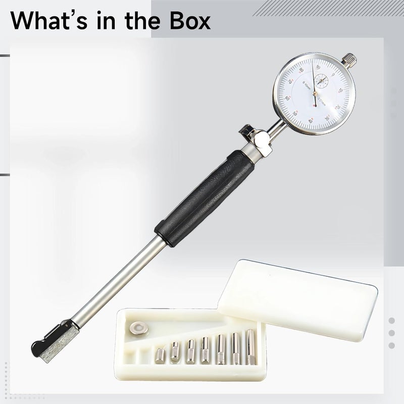Dial Gauge for Precision Measurements, 18-35 Mm Inner Diameter, 0.01 Mm Accuracy, Made of Stainless Steel, Includes 6 Side Heads and Plastic Tool Box - Image 3