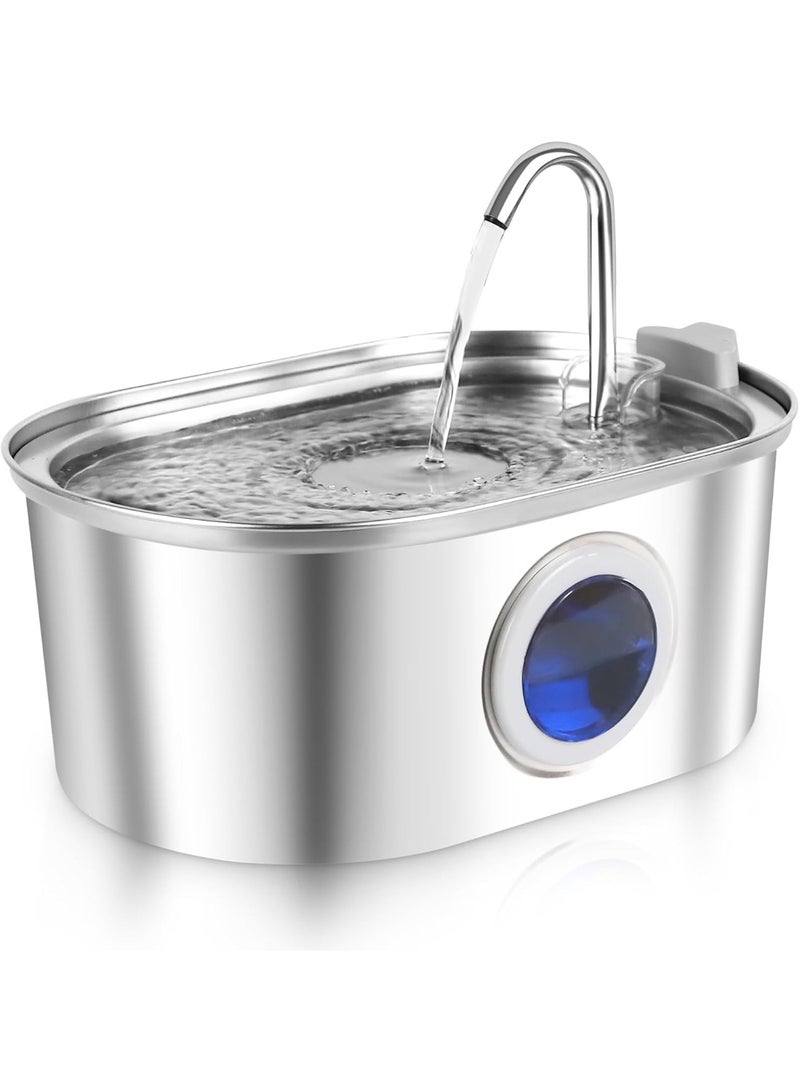Flvzog Cat Water Fountain, 3.2L/108oz Pet Water Fountain Stainless Steel, Automatic Cat Fountain with Water Level Window, Quiet Pump, Dishwasher Safe Design - Image 1