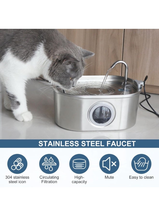Flvzog Cat Water Fountain, 3.2L/108oz Pet Water Fountain Stainless Steel, Automatic Cat Fountain with Water Level Window, Quiet Pump, Dishwasher Safe Design - Image 3