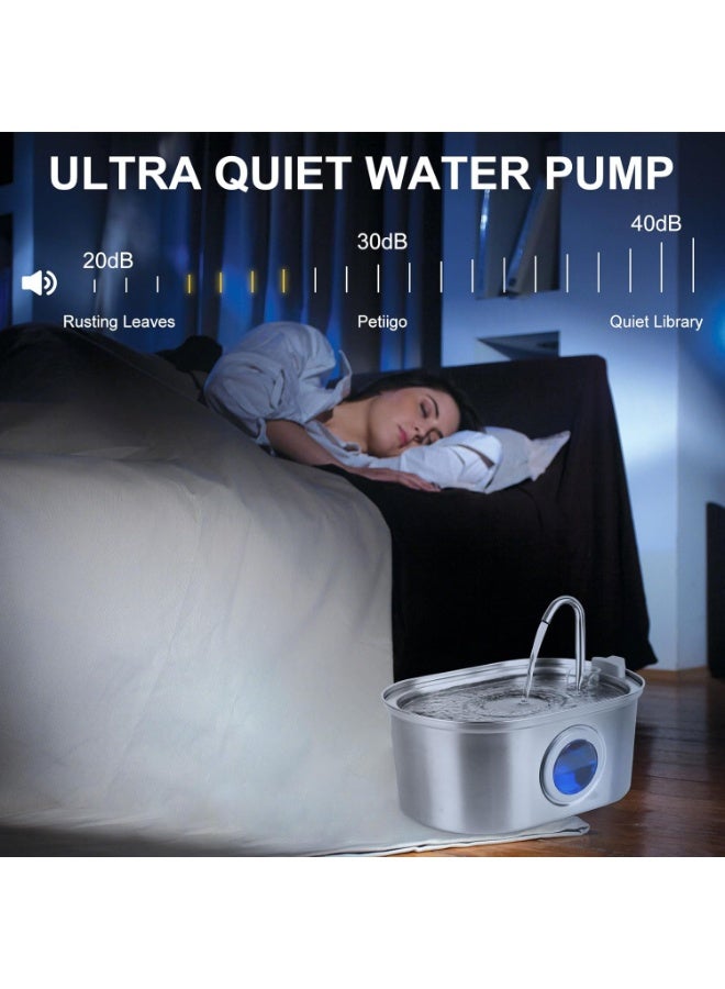 Flvzog Cat Water Fountain, 3.2L/108oz Pet Water Fountain Stainless Steel, Automatic Cat Fountain with Water Level Window, Quiet Pump, Dishwasher Safe Design - Image 5