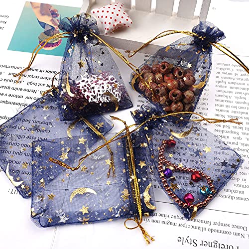 SUMAJU 100 Pieces Moon Star Organza Jewelry Candy Bags, 2.7x3.5 Inch Random Color Organza Favor Bags Gift Pouch with Drawstring for Christmas Wedding Party Stocking Stuffers - Image 5
