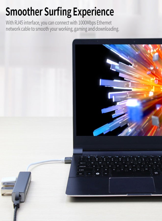 أونتن محول USB 3.0 إلى إيثرنت من أونتن، محول USB إلى USB، برنامج تشغيل/نقل عالي السرعة/يدعم شبكة 10/100/1000 ميجابت في الثانية، رمادي - Image 2