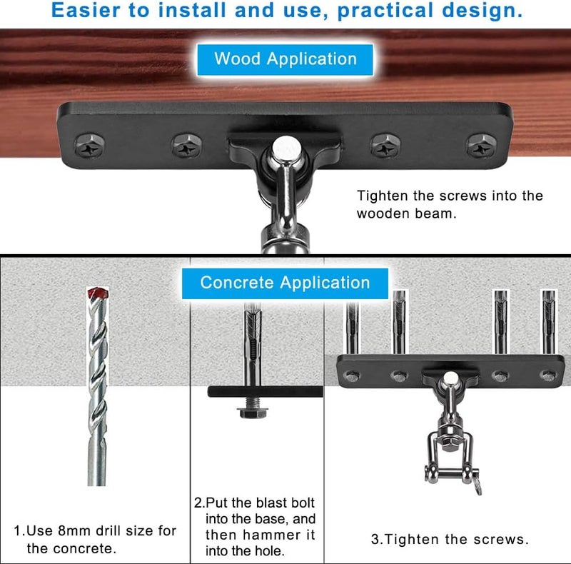 Dolibest Hanging Kits Hammock Chair Hardware, Heavy Duty Swing Hanger with Chain for Indoor Outdoor Playground Hanging Hammock Chair Punching Bags, 4 Screws, 600 LB Capacity, 3.28ft, 360° Rotation - Image 5