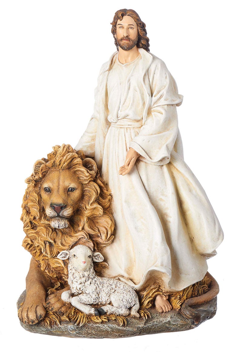 Josephs Studio by Roman 12 H Jesus with Lion and Lamb Figure Religious Gift Home Decor